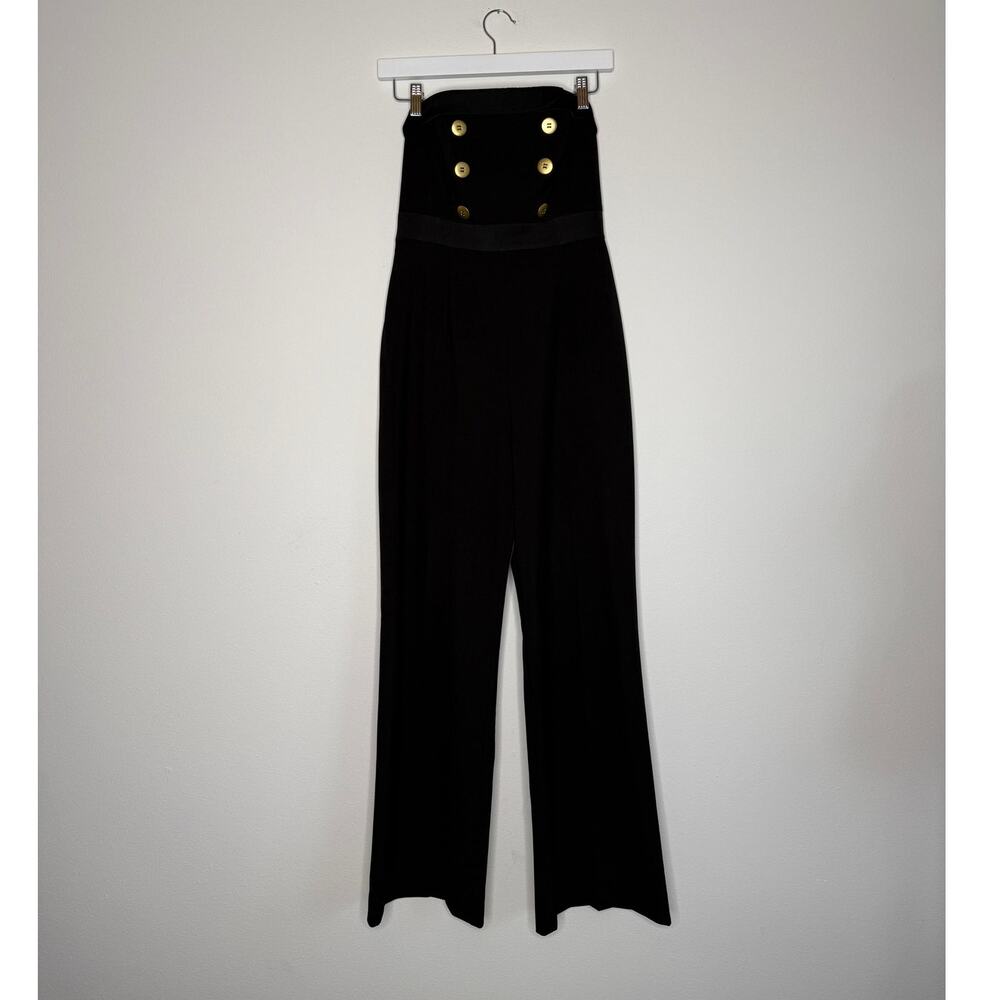 Fame & Partners Strapless Black Wide Leg Jumpsuit Gold Button Detail US 4 - Picture 2 of 5